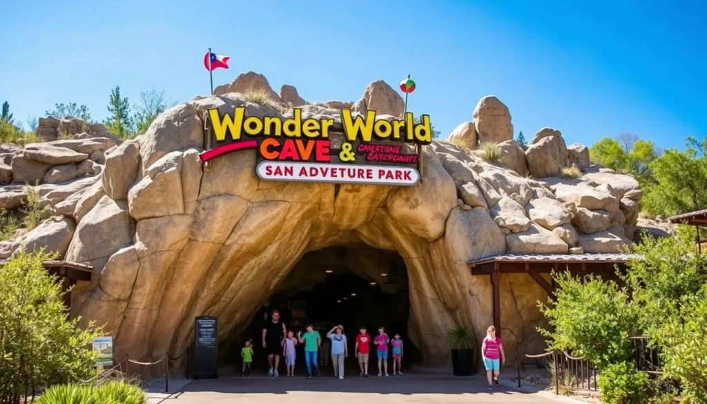 Wonder World Cave & Adventure Park entrance with visitors Wonder World Cave & Adventure Park entrance with visitors