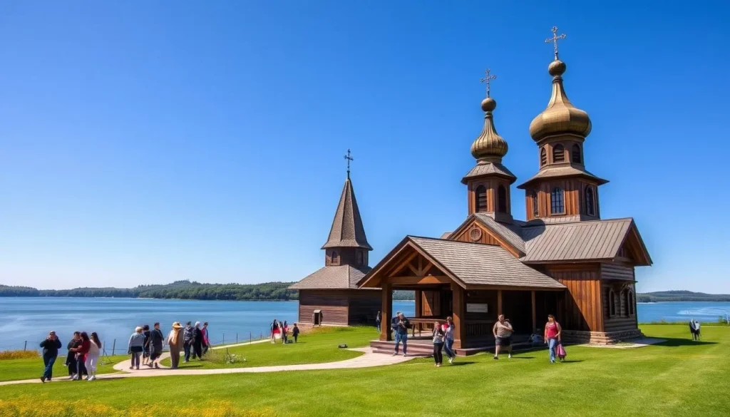 Wooden churches on Kizhi Island in Lake Onega, Russia Wooden churches on Kizhi Island in Lake Onega, Russia