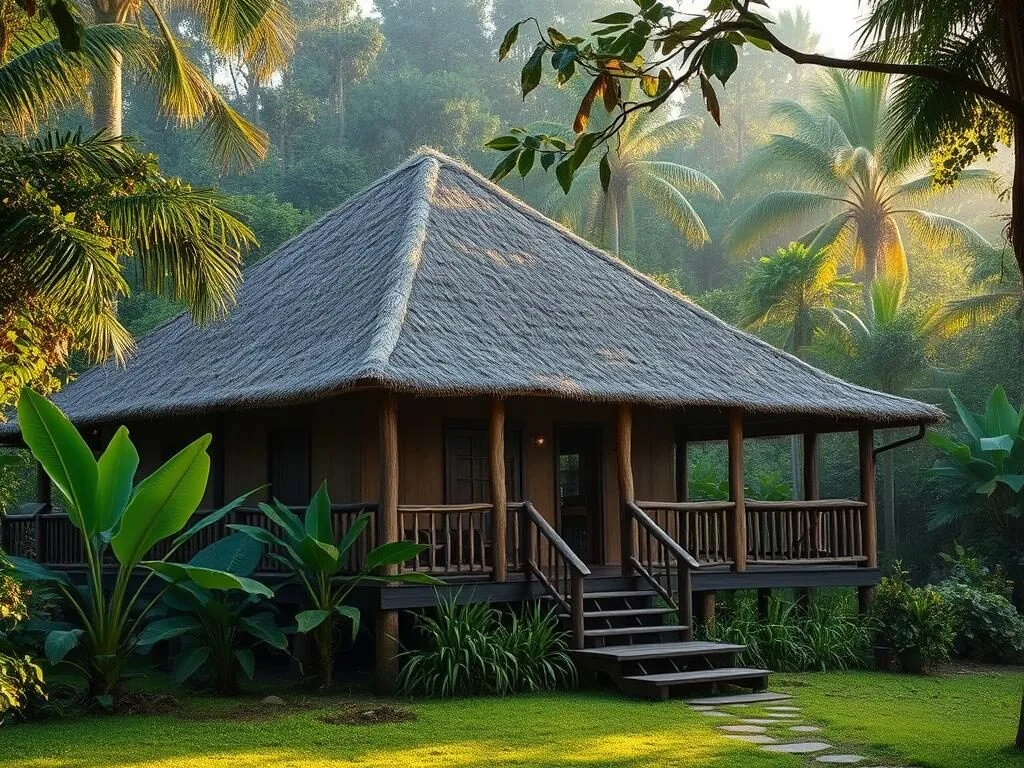 Wooden eco-lodge in Cacao surrounded by tropical gardens