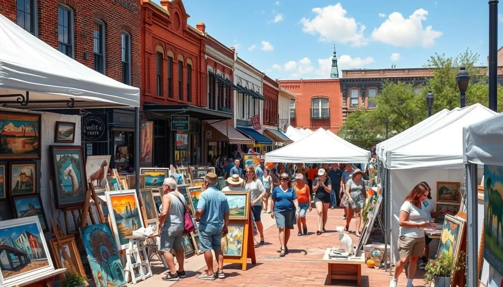 Wylie Arts Festival with local artists displaying their work and visitors browsing colorful art booths