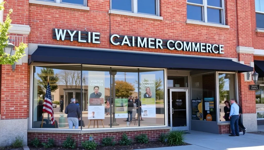 Wylie Chamber of Commerce building with information displays and visitor resources
