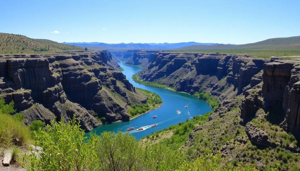 Yakima River Canyon with rafters enjoying the scenic waterway