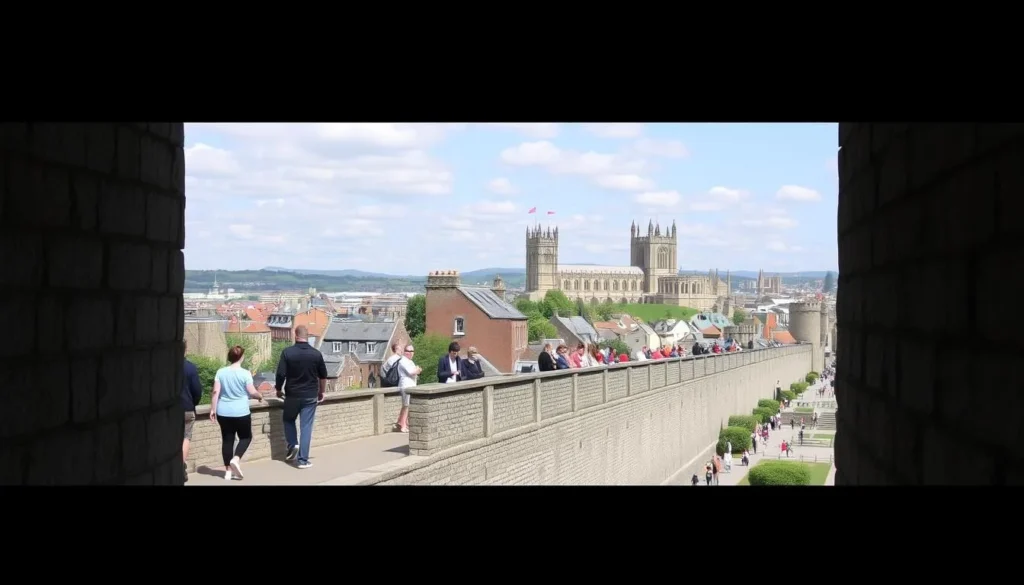 York City Walls with people walking along the historic stone fortifications