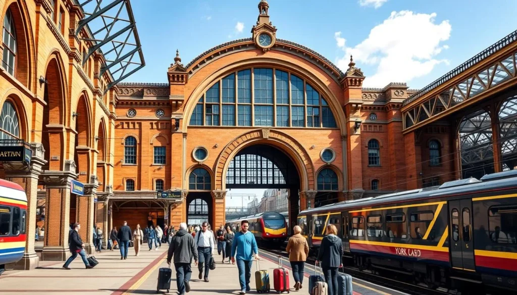 York Railway Station with its Victorian architecture and busy platforms