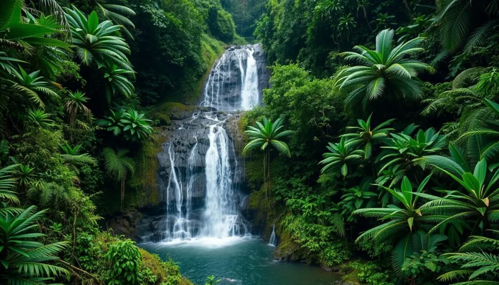 Zahamena National Park rainforest with waterfall near Ambatondrazaka, Madagascar