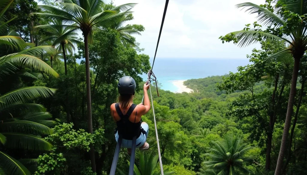 Zipline canopy tour through the jungle near West Bay Beach Honduras