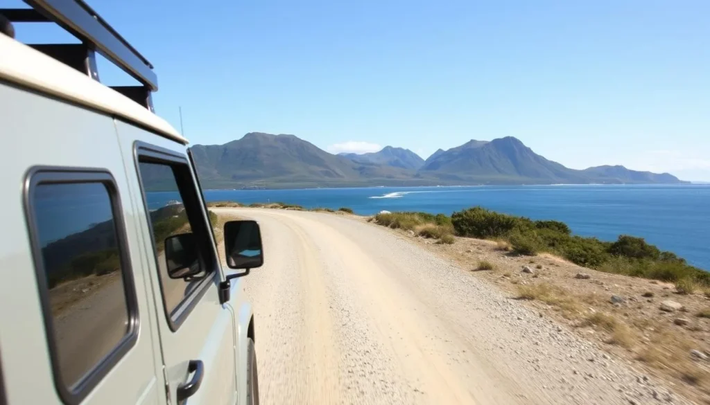 4WD vehicle driving on a coastal road in Furneaux Islands, Tasmania - essential for exploring the best things to do