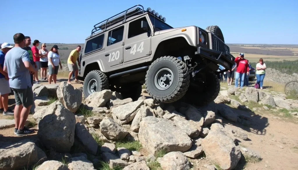 4x4 vehicle navigating an obstacle course at Prairie City State Vehicular Recreation Area 4x4 vehicle navigating an obstacle course at Prairie City State Vehicular Recreation Area
