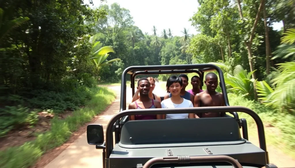 4x4 vehicle navigating through the rainforest trails near Lake Amuku 4x4 vehicle navigating through the rainforest trails near Lake Amuku
