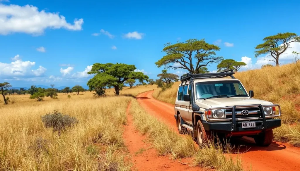 4x4 vehicle traversing the rugged terrain of the Rupununi savannah