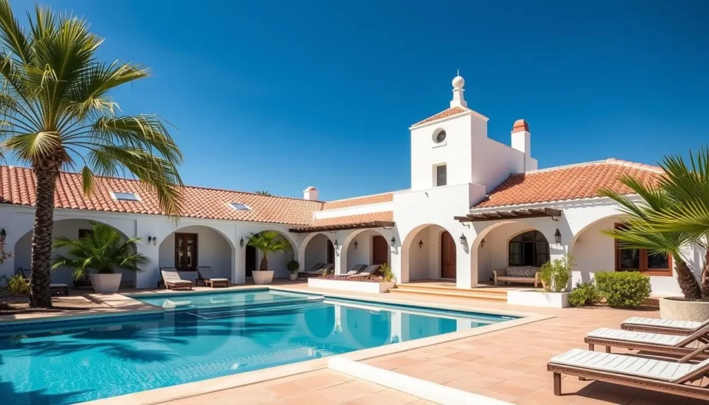 A boutique hotel in El Pescadero with traditional Mexican architecture, palm trees, and a swimming pool