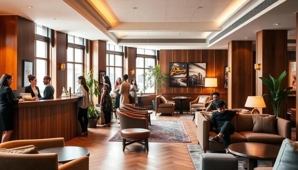 A boutique hotel in Leipzig with comfortable lobby and welcoming reception area