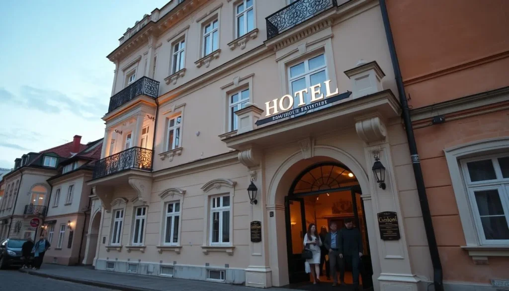 A boutique hotel in Osijek's historic district with traditional architecture and modern amenities A boutique hotel in Osijek's historic district with traditional architecture and modern amenities