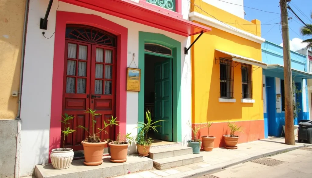 A charming casa particular in Playa Giron with colorful facade and traditional Cuban architecture A charming casa particular in Playa Giron with colorful facade and traditional Cuban architecture