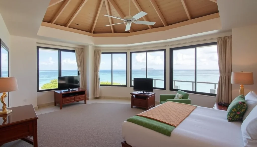 A comfortable hotel room in Yaren, Nauru with ocean views