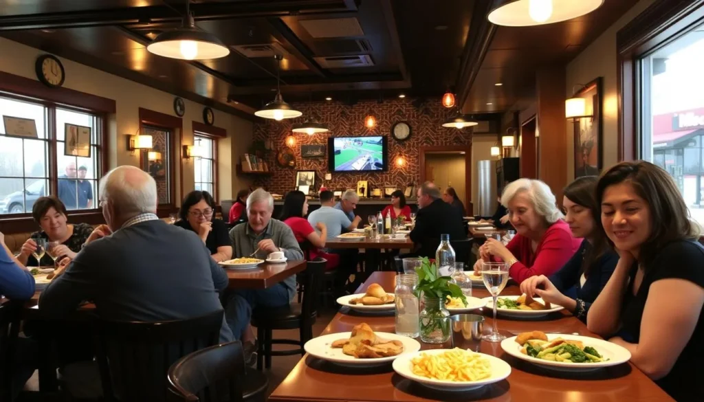 A cozy restaurant in Mount Lebanon serving local cuisine with diners enjoying their meals A cozy restaurant in Mount Lebanon serving local cuisine with diners enjoying their meals