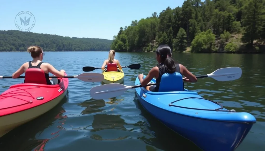 A family kayaking on Devil's Lake at Devil's Island State Park Illinois