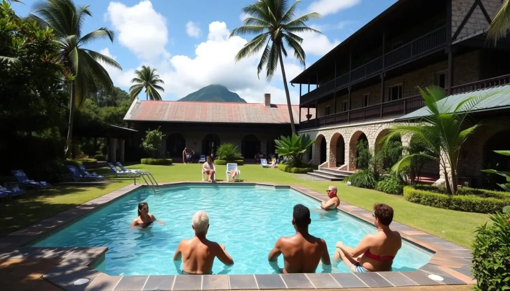 A historic plantation inn in Newcastle, Nevis converted into a luxury hotel, showcasing colonial architecture and lush gardens for visitors exploring Newcastle Nevis things to do A historic plantation inn in Newcastle, Nevis converted into a luxury hotel, showcasing colonial architecture and lush gardens for visitors exploring Newcastle Nevis things to do