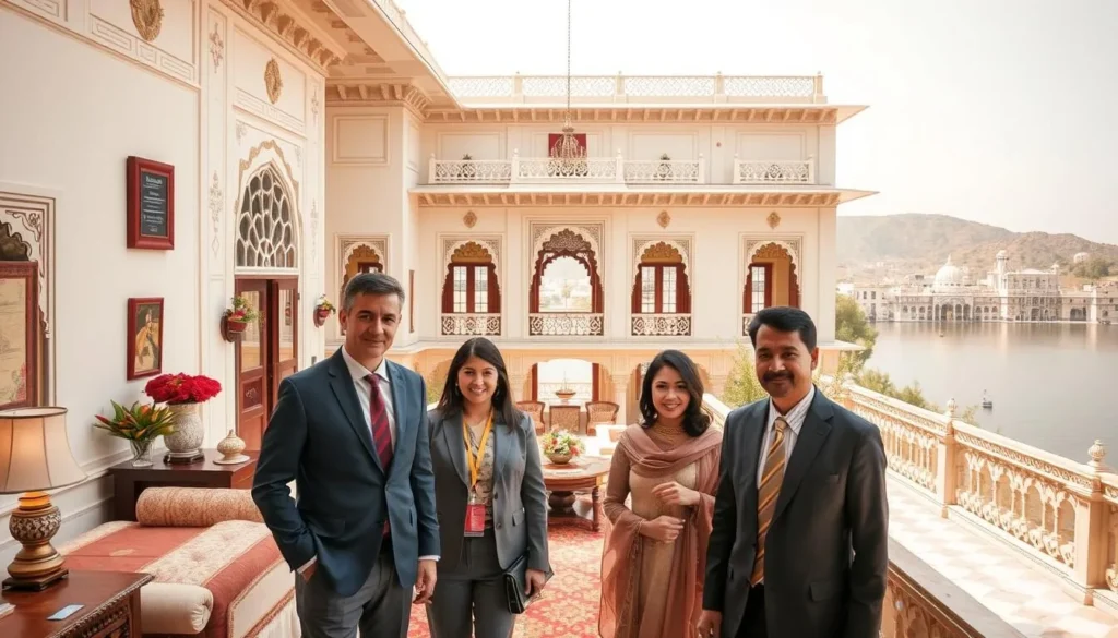 A luxurious heritage hotel in Udaipur with traditional Rajasthani architecture and Lake Pichola views