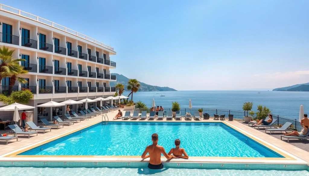 A luxury hotel in Cavtat with a swimming pool overlooking the Adriatic Sea