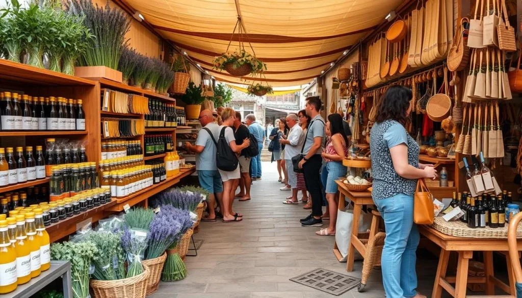 A market stall in Cavtat selling local products and souvenirs