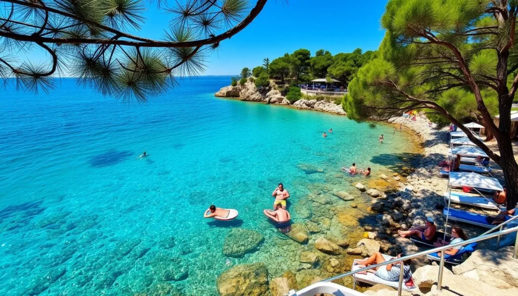 A secluded beach cove in Cavtat with crystal clear turquoise water