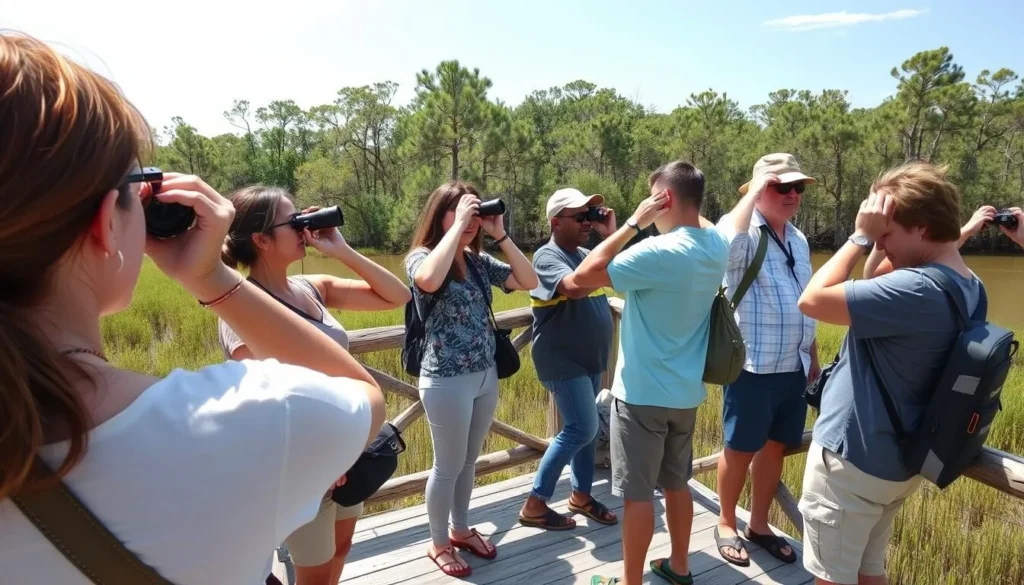 A warning sign about alligators at Caddo Lake with cypress trees in the background