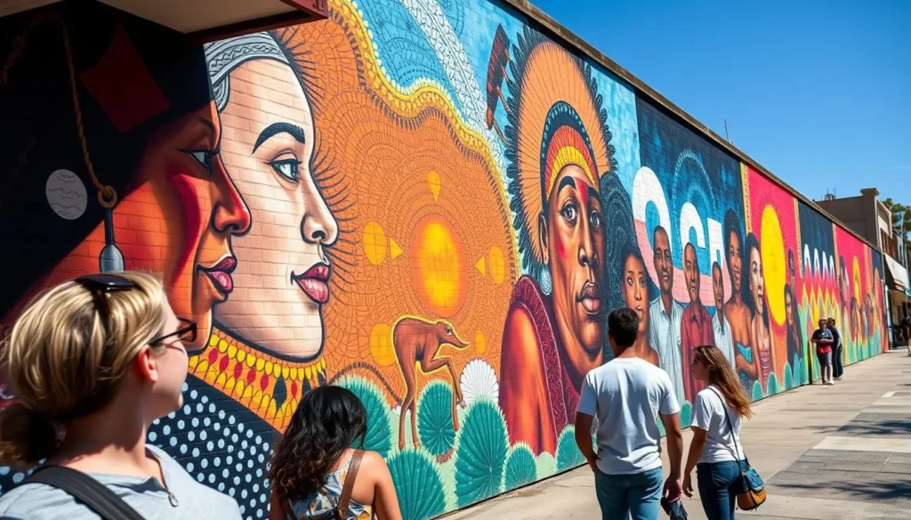 Aboriginal street art mural in Shepparton honoring Indigenous culture