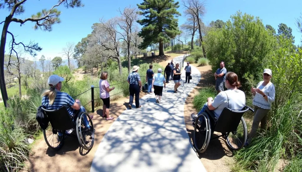 Accessible trail at Robert C. Kirkwood Entrance in Castle Rock State Park California