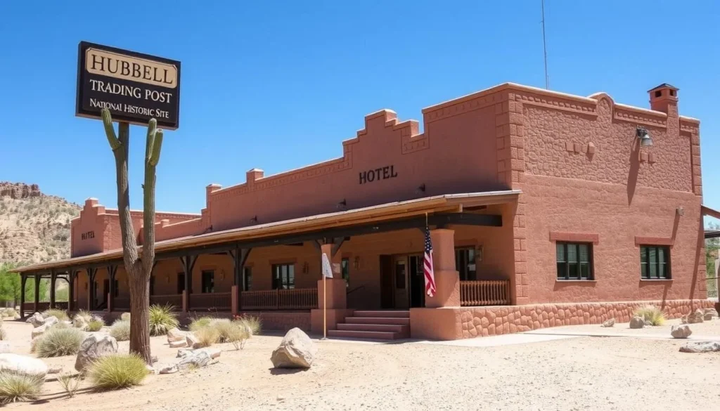 Accommodation options near Hubbell Trading Post showing a hotel exterior in the nearby area