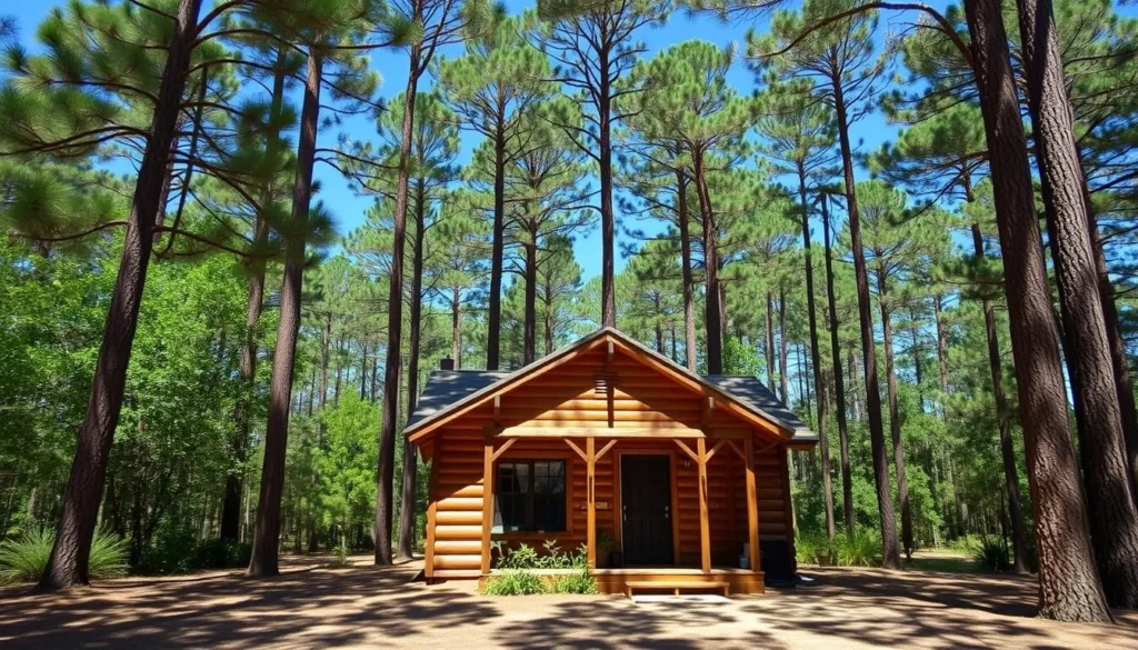 Accommodation options near Ichetucknee Springs State Park Florida showing a cozy cabin surrounded by nature