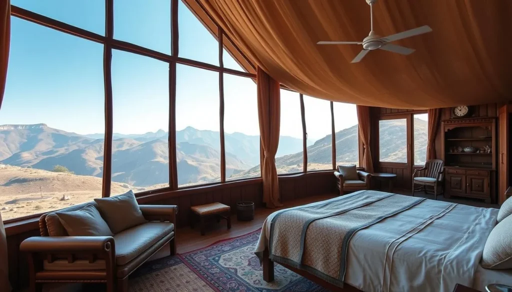 Accommodation options near Mount Tullu Dimtu showing a comfortable lodge with mountain views