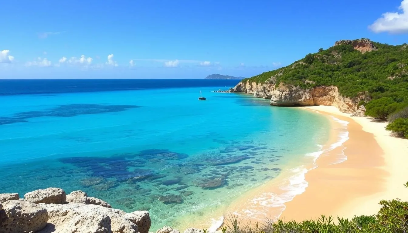 Aerial view of Cupecoy's coastline showing golden beaches and turquoise waters