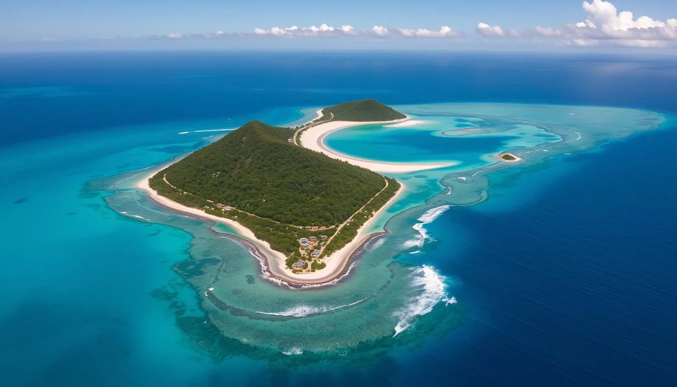Aerial view of Frigate Bay St Kitts showing the narrow isthmus with beaches on both sides