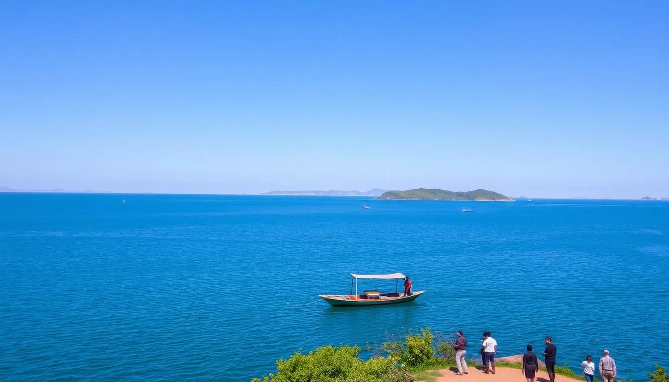 Aerial-view-of-Lake-Tana-with-Dek-Island-visible-in-the-distance-on-a-clear-day Aerial view of Lake Tana with Dek Island visible in the distance on a clear day