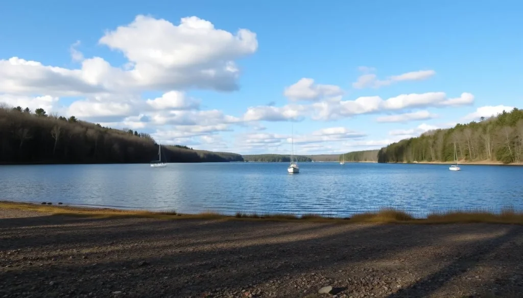 Aerial view of Marsh Creek Lake at Marsh Creek State Park Pennsylvania Aerial view of Marsh Creek Lake at Marsh Creek State Park Pennsylvania