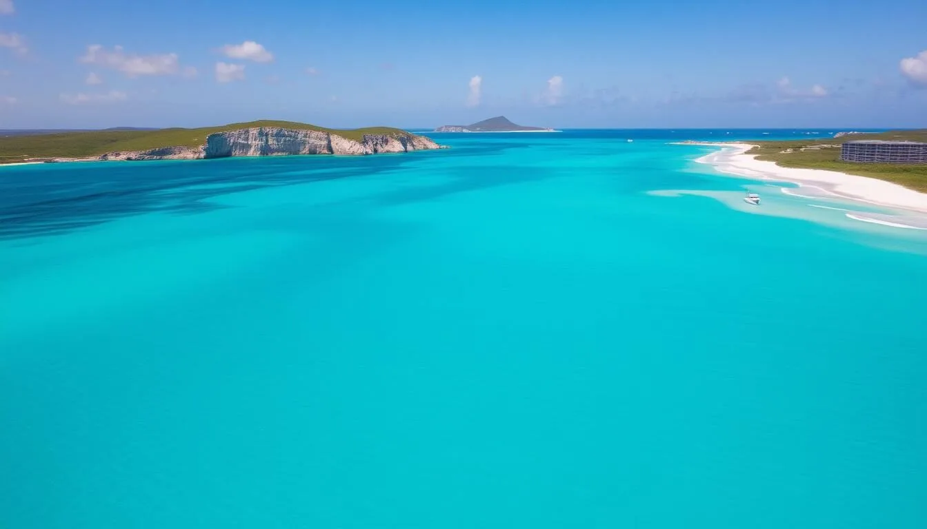 Aerial view of Middle Caicos coastline showing Mudjin Harbour Turks & Caicos things to do