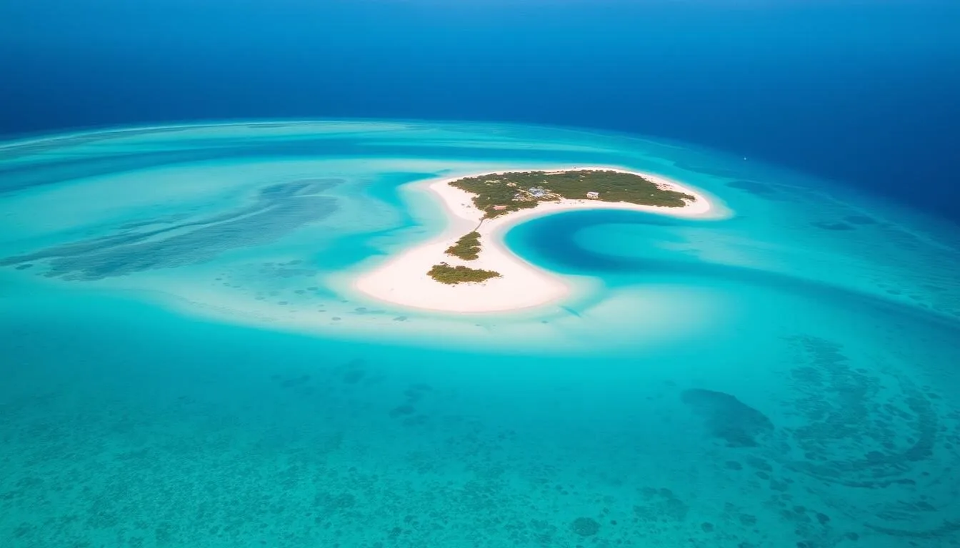 Aerial view of Salt Cay's pristine beaches and crystal clear turquoise waters in Turks & Caicos