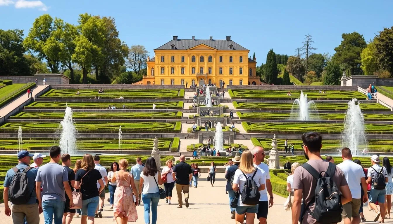 Aerial view of Sanssouci Palace and its terraced gardens in Potsdam, Germany