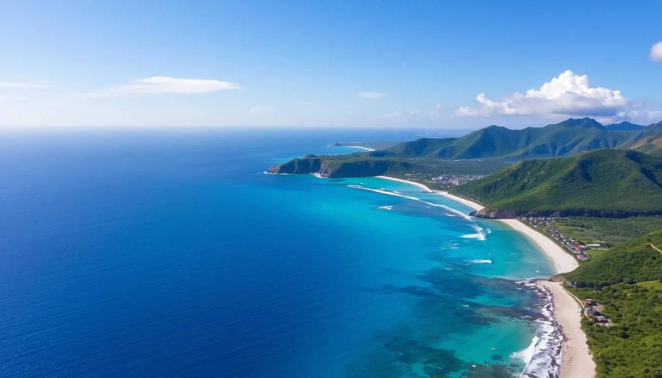 Aerial view of South Coast Martinique showing beautiful beaches and lush landscape