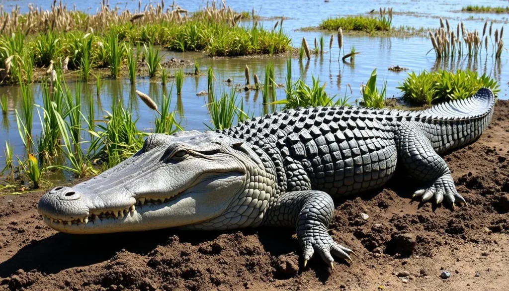 Alligator basking in the sun at Cameron Prairie Wetlands Louisiana