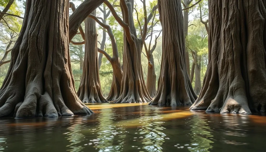 Ancient cypress trees with knees in Cache River State Park wetlands Ancient cypress trees with knees in Cache River State Park wetlands