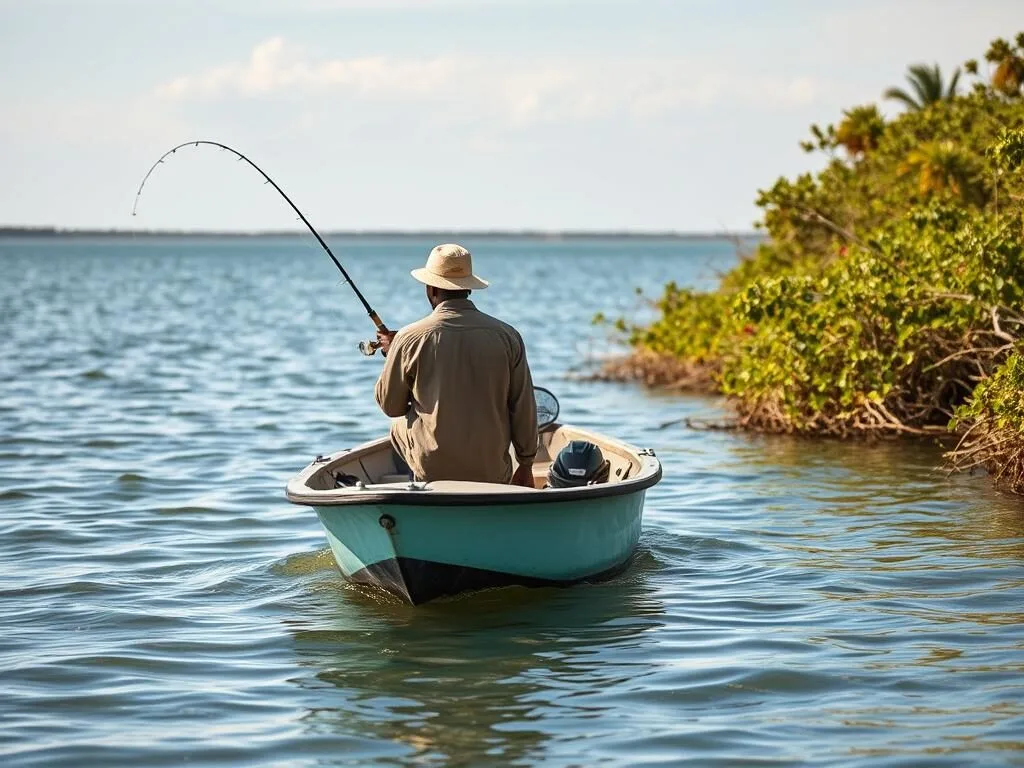 Angler fishing in the waters of Waccasassa Bay Preserve State Park Angler fishing in the waters of Waccasassa Bay Preserve State Park