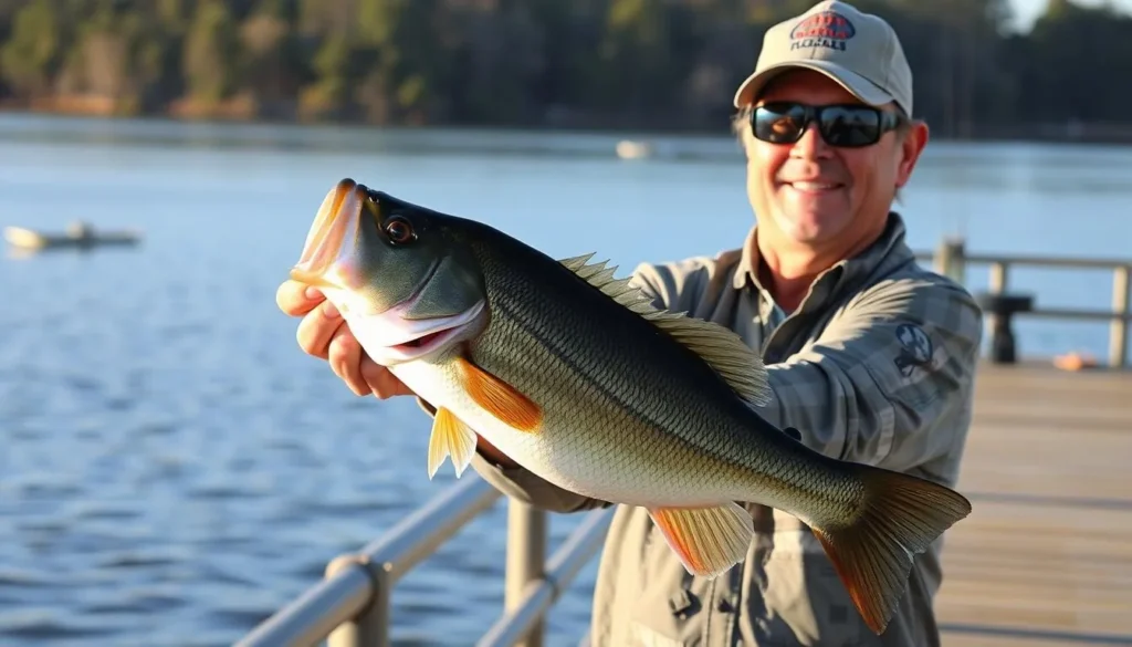 Angler with trophy bass caught at Caney Lake