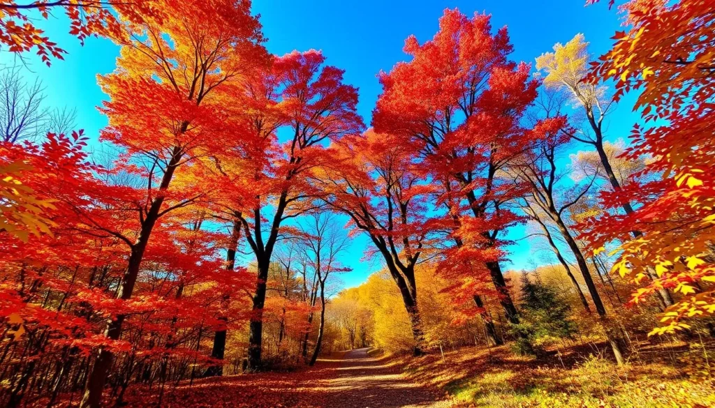 Autumn colors at Harry 'Babe' Woodyard State Park Illinois with vibrant fall foliage along hiking trails Autumn colors at Harry 'Babe' Woodyard State Park Illinois with vibrant fall foliage along hiking trails