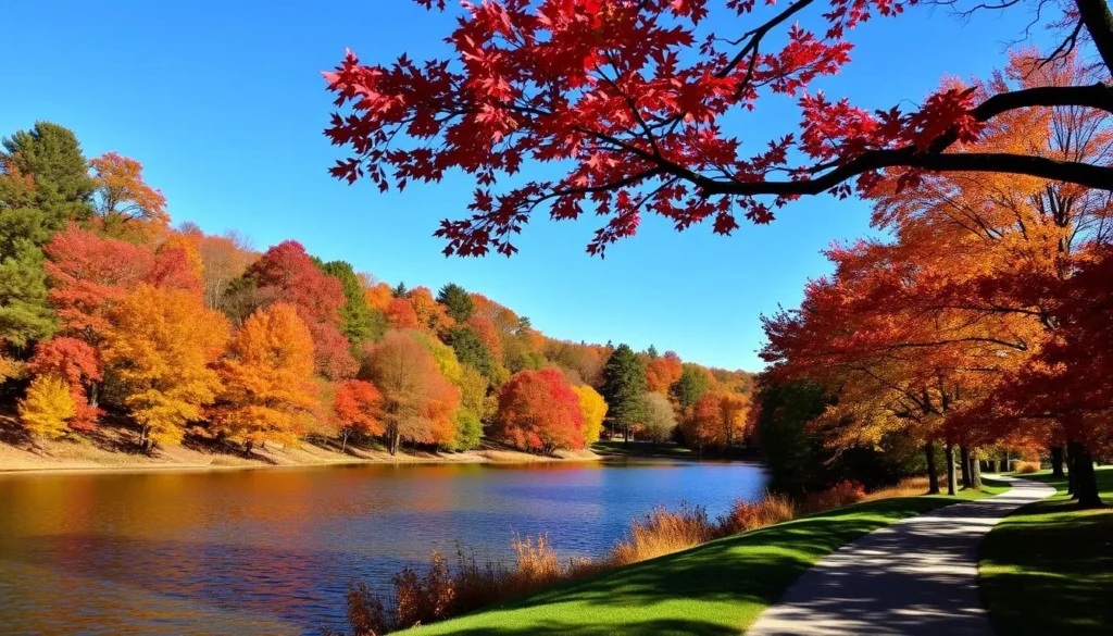 Autumn colors at Twin Lakes Park in Hempfield Township Pennsylvania with vibrant fall foliage