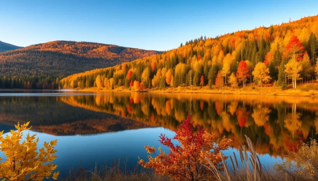 Autumn colors in Vodlozersky National Park with golden and red foliage Autumn colors in Vodlozersky National Park with golden and red foliage