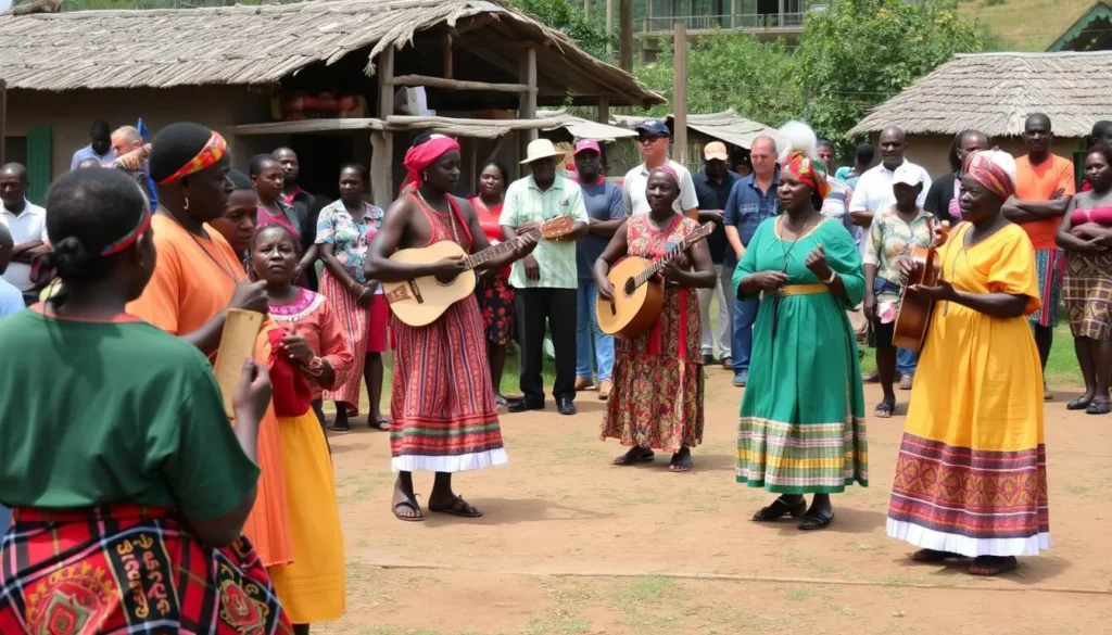 Bakonzo cultural performance in a village near the Rwenzori Mountains Bakonzo cultural performance in a village near the Rwenzori Mountains