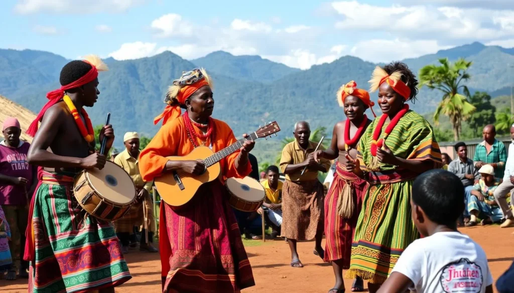 Bakonzo cultural performance with traditional dance and music near Rwenzori Mountains National Park