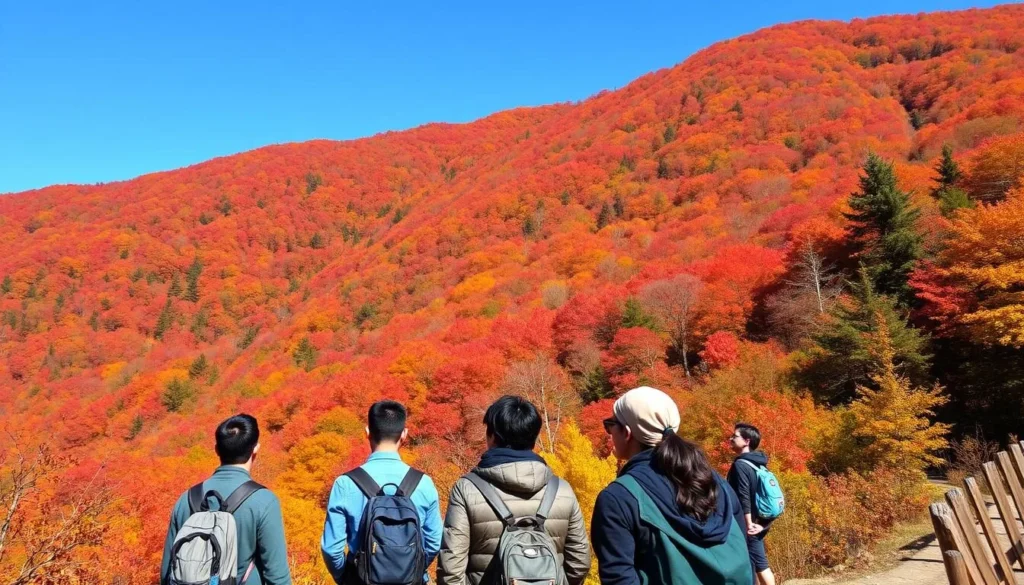 Bald Eagle Mountain Pennsylvania in autumn with colorful fall foliage and clear skies
